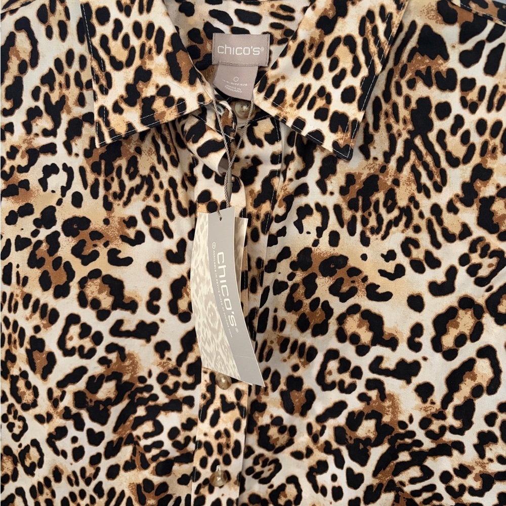 Chico's nwt non iron Leopard Print Button-Up Top - Picture 2 of 4